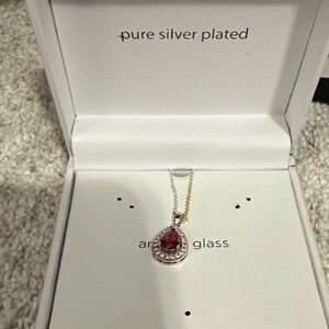 Pure Silver Plated Women’s Teardrop Necklace with Pink Stone